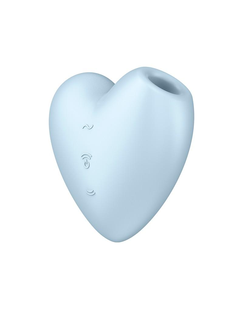 Голубой вибромассажер Cutie Heart с вакуум-волновой стимуляцией