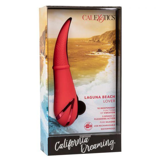 Красный вибромассажер Laguna Beach Lover с функцией «мерцающий язычок» - 20,25 см.